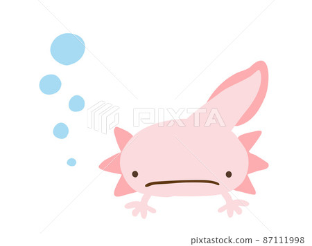 Cute troubled face axolotl and abuku / hand-drawn illustration material 87111998