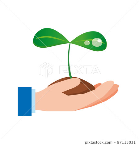 Illustration of young leaves lifted by hand Illustration of young leaves lifted by hand 87113031