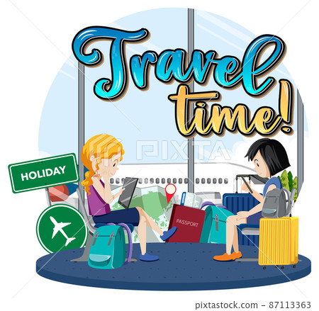 Travel Time typography design with passengers waiting for boarding 87113363