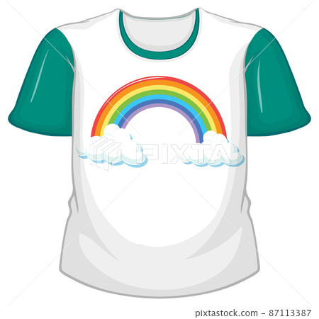 A white t shirt with green sleeves on white background 87113387