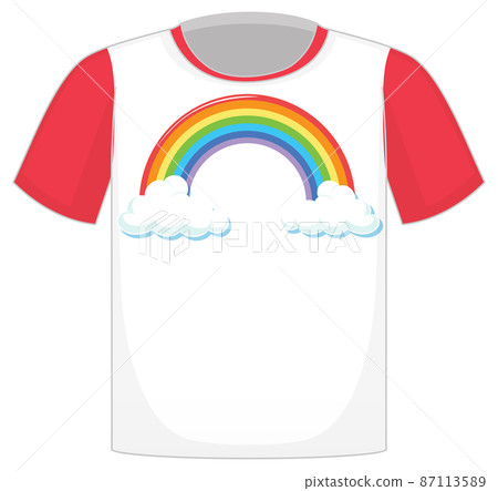 A white t shirt with red sleeves on white background A white t shirt with red sleeves on white background 87113589