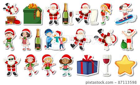 Set of Christmas objects and cartoon characters Set of Christmas objects and cartoon characters 87113598