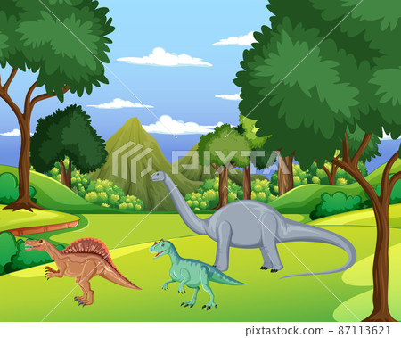 Dinosaur in prehistoric forest scene 87113621