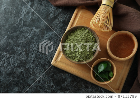 Concept of japanese tea with matcha on dark table 87113789