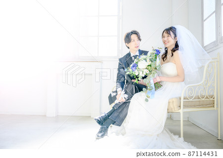 新娘和新郎的圖像與復制空間廣角 新娘和新郎的圖像與復制空間廣角 87114431