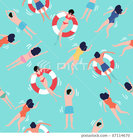 Peoples swimming summer seamless pattern - Stock Illustration [87114670 ...