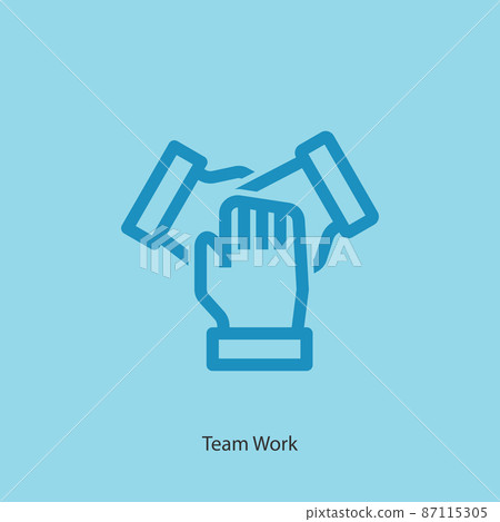 Three hands together line art vector icon. Teamwork isolated outline sign 87115305