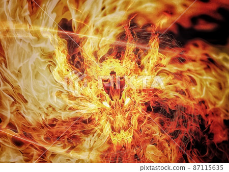 Illustration of a fire dragon swirling in the dark 87115635