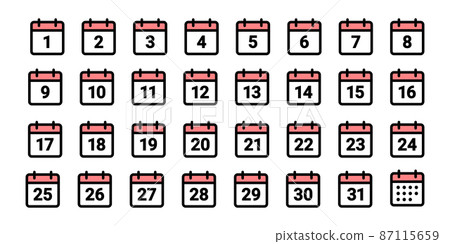 Calendar 1st to 31st vector icon illustration set Calendar 1st to 31st vector icon illustration set 87115659
