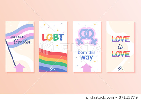 Flat poster set with LGBT rainbow and transgender flags 87115779