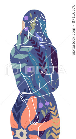 Silhouette of woman, soulful human beauty. Vector 87116576
