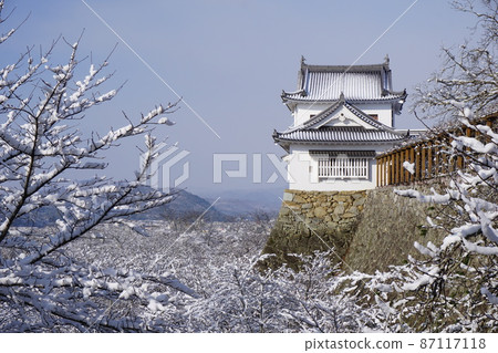 "Tsuruyama Park (Tsuyama Castle Toe)", one of the 100 best cherry blossom viewing spots in Tsuyama City, Okayama Prefecture: Snowscape 87117118