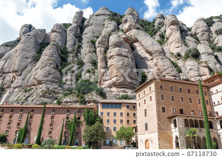 Facade of the Monastery of Santa Maria de Montserrat on the mountain of Montserrat, Spain 87118730