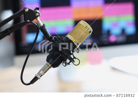 Professional sound recording studio with microphone and speaker 87118932