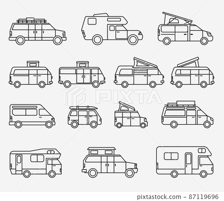Camping car and recreation vehicle flat design collection. 87119696