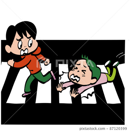 Children falling on a pedestrian crossing Children falling on a pedestrian crossing 87120399