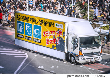 Japan's Tokyo cityscape Over 4,000 dead, over the fifth wave ... Delusion of peak out ... Promotional car running in Shibuya = February 23 87120670