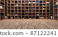 Modern big library design, wooden bookshelf realistic 3D rendering 87122241