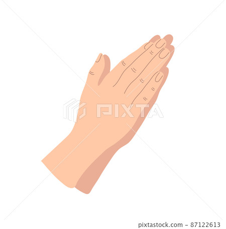Praying hands drawn in simple line icon illustration with colored skin on flat style. The concept of prayer Praying hands drawn in simple line icon illustration with colored skin on flat style. The concept of prayer 87122613