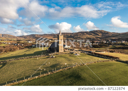 Aerial view of the Church of Ireland in Glencolumbkille - Republic of Ireland Aerial view of the Church of Ireland in Glencolumbkille - Republic of Ireland 87122874