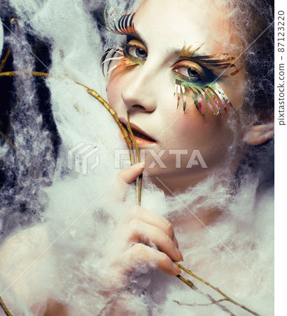 beauty woman with creative make up like cocoon in web, halloween celebrationlook beauty woman with creative make up like cocoon in web, halloween celebrationlook 87123220