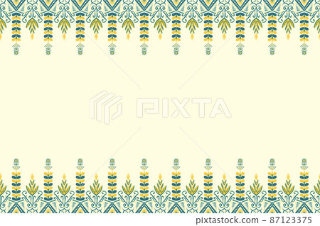 Yellow and Indigo Blue Flower on Ivory. Geometric ethnic oriental pattern traditional Design for background,carpet,wallpaper,clothing,wrapping,Batik,fabric, vector illustration embroidery style Yellow and Indigo Blue Flower on Ivory. Geometric ethnic oriental pattern traditional Design for background,carpet,wallpaper,clothing,wrapping,Batik,fabric, vector illustration embroidery style 87123375
