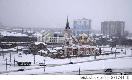 City Barnaul view of the city and church, Altai, Russia. 87124458