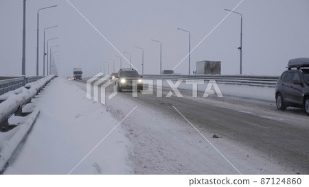 BARNAUL - JANUARY 21 winter city with car traffic on January 21, 2018 in Barnaul, Russia 87124860