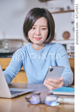 Young woman thinking about asset management Young woman thinking about asset management 87124951