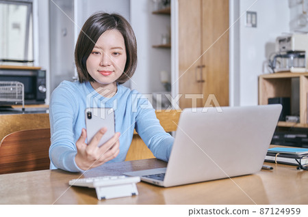 考慮資產管理的年輕女性 考慮資產管理的年輕女性 87124959