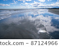 A transparent blue sky reflected on the shore 87124966
