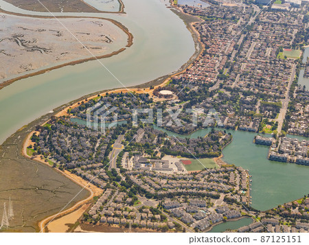 Aerial view of the Bair Island State Marine Park and cityscape Aerial view of the Bair Island State Marine Park and cityscape 87125151