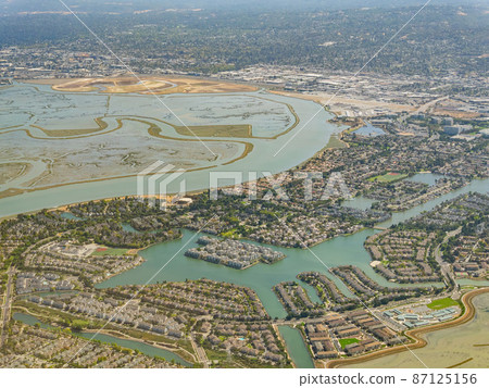 Aerial view of the Bair Island State Marine Park and cityscape Aerial view of the Bair Island State Marine Park and cityscape 87125156