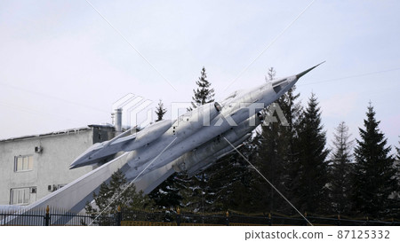 BARNAUL - JANUARY 21 Barnaul is a former military school of pilots, a Yak-28 plane at the entrance. on January 21, 2019 in Barnaul, Russia. BARNAUL - JANUARY 21 Barnaul is a former military school of pilots, a Yak-28 plane at the entrance. on January 21, 2019 in Barnaul, Russia. 87125332
