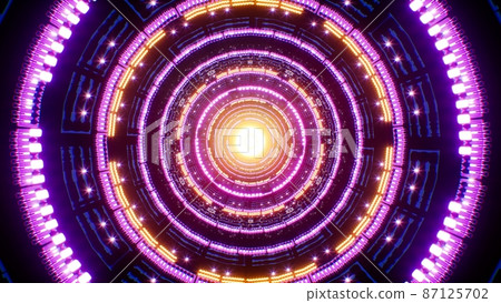 Glowing Purple and Yellow Circle Light Mechanical Tunnel Background 87125702