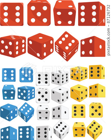 Dice in Several Positions Colors Cartoon Isolated Vector Illustration 87126732