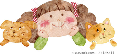 Illustrations of exciting girls and animals 87126811