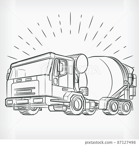Concrete Mixer Doodle Cement Truck Sketch Drawing Vector Illustration 87127498