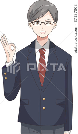 OKpose 眨眼微笑男學生西裝外套衣服格子 OKpose 眨眼微笑男學生西裝外套衣服格子 87127808