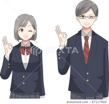 OKpose 眨眼微笑男女學生西裝外套衣服格子 OKpose 眨眼微笑男女學生西裝外套衣服格子 87127809