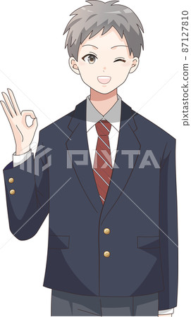OK pose Winking smiling male student blazer clothes plaid OK pose Winking smiling male student blazer clothes plaid 87127810