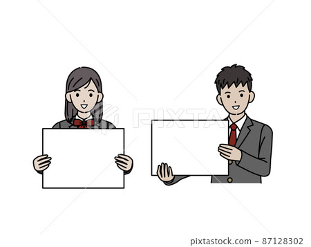Students with whiteboards, junior high and high school students, junior high school students, men and women, copy space Students with whiteboards, junior high and high school students, junior high school students, men and women, copy space 87128302