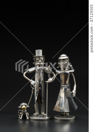 紳士和女士遛狗模型，金屬人物 87129305