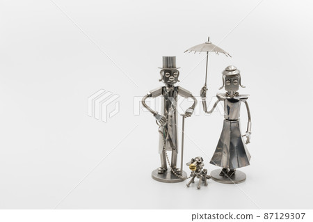 紳士和女士遛狗模型，金屬人物 87129307
