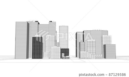 建築物建築物城市電線單色黑白線描 87129386