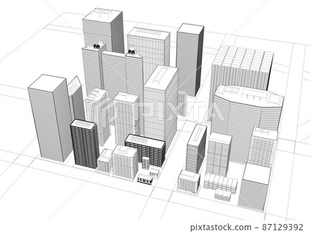Buildings Buildings City Wire Wire Monochrome Black and White Line Drawing 87129392