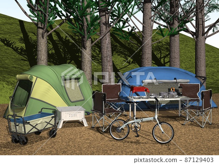 Camping camping outdoor tent barbecue scenery (3DCG image) 87129403
