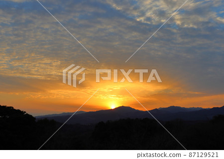 Sunset sky, clouds, sunset, mountains 87129521