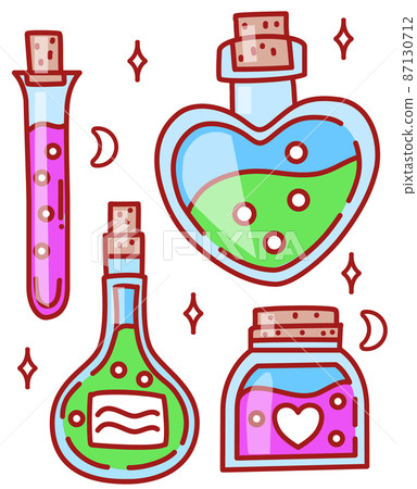 Set of colourful magic bottles with potion. Vetor illustration 87130712