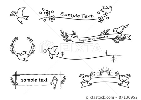 Simple and cute little bird frame material (monochrome line drawing) 87130952